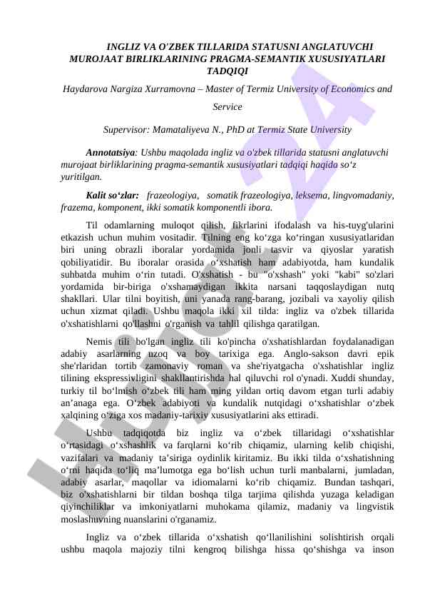 Statusni anglatuvchi murojaat birliklari tahlili