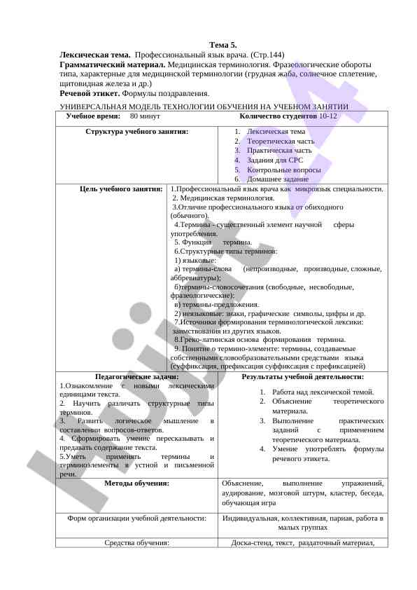 Лексическая тема профессионального языка врача