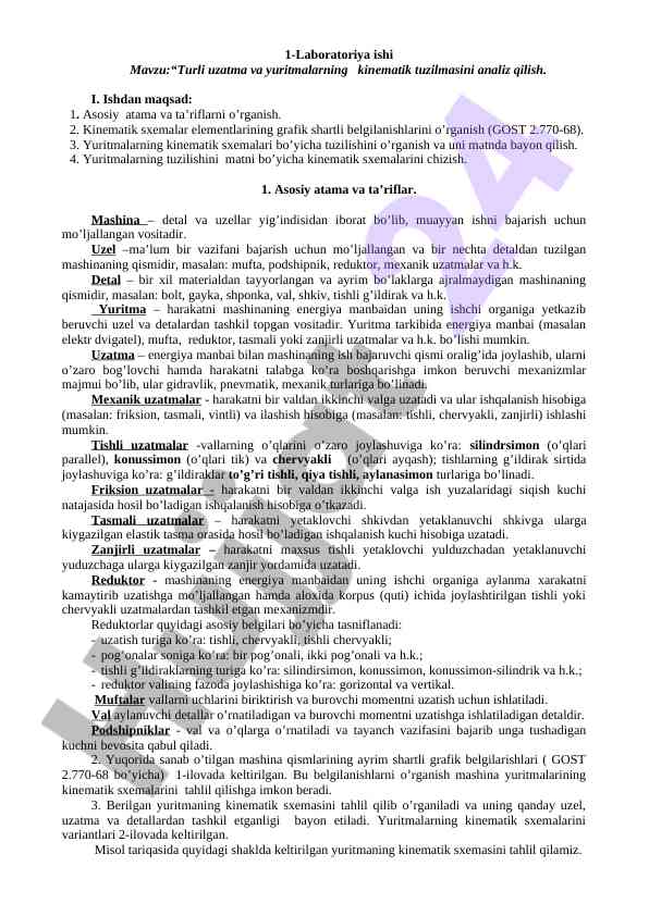 Kinematik tuzilmalar va yuritmalar tahlili