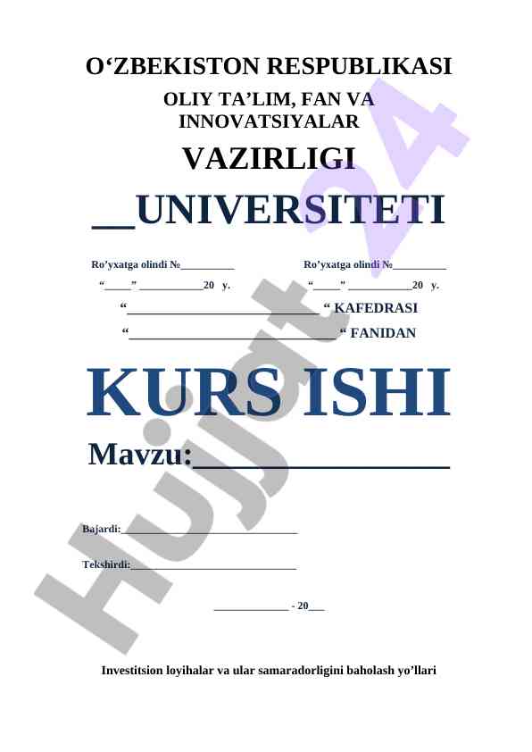 Investitsion Loyihalar Va Ular Samaradorligini Baholash