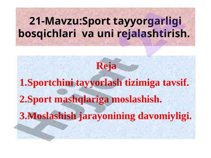 Sport tayyorgarligi bosqichlari va rejalashtirish