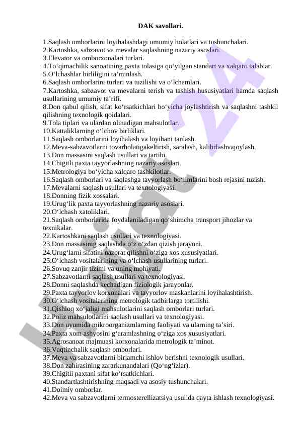 Saqlash omborlarini loyihalash umumiy asoslari