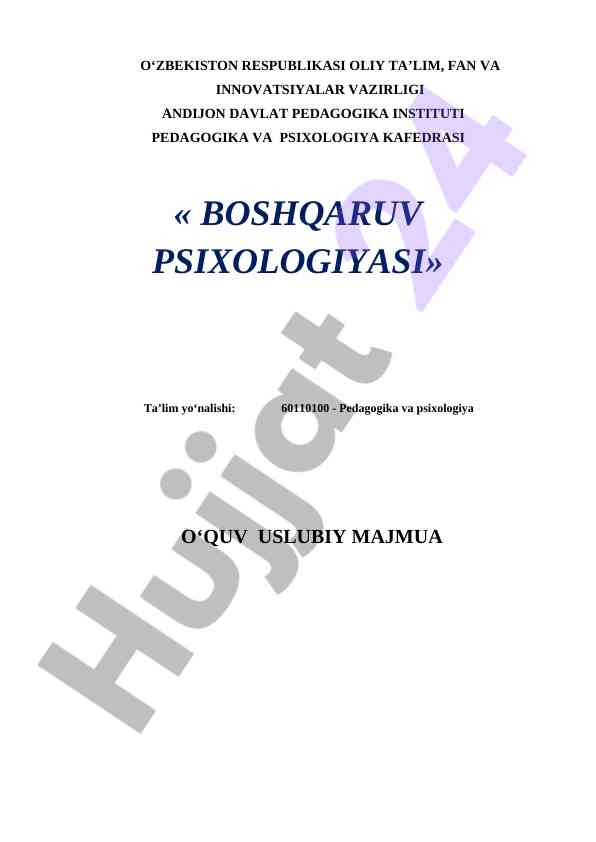 O‘quv usuliy majmua boshqaruv psixologiyasi 2023