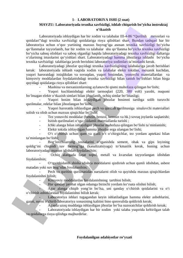Laboratoriya texnika xafsizlik qoidalari