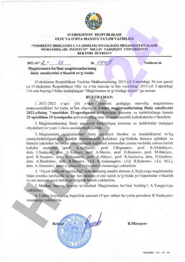 Magistratura ilmiy amaliyoti o‘tkazish tartibi