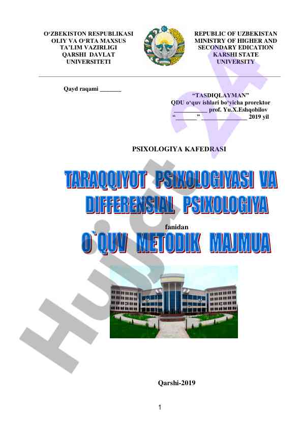 Psixologiya kafedrasi o‘quv dasturi mavzulari