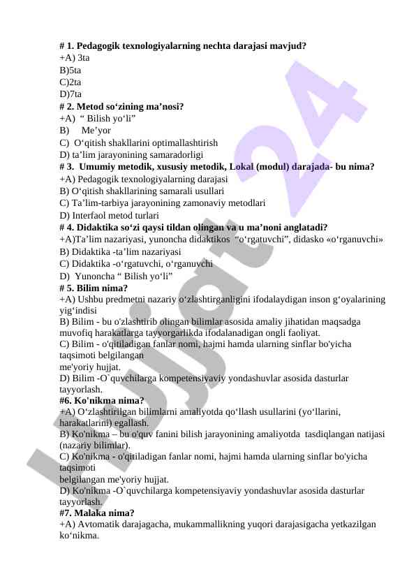 Pedagogik texnologiyalar nechta darajasi mavjud