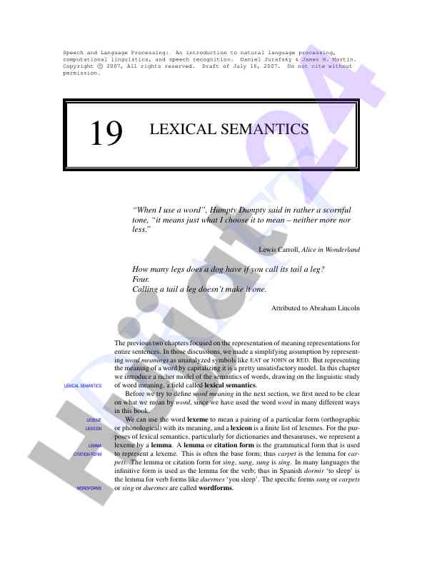 Introduction to lexical semantics in language processing