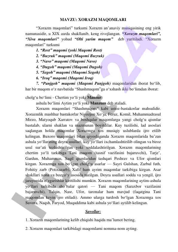 Xorazm maqomlari: an'anaviy musiqa tarixi