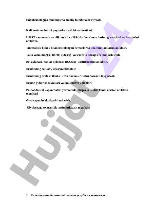 Endokrinologiya amaliy kunikmalar ruyxati