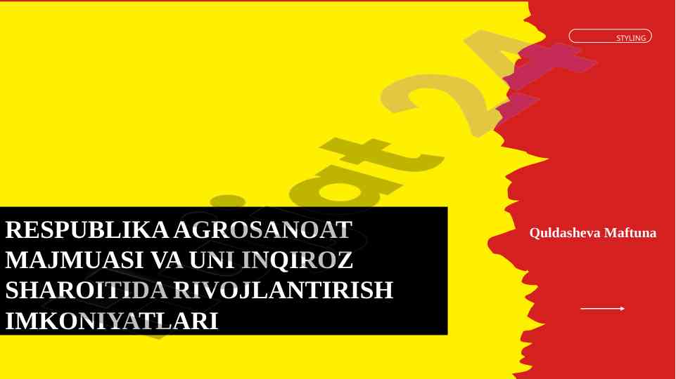 Agrosanoat majmuasi va uni inqiroz sharoitida rivojlantirish