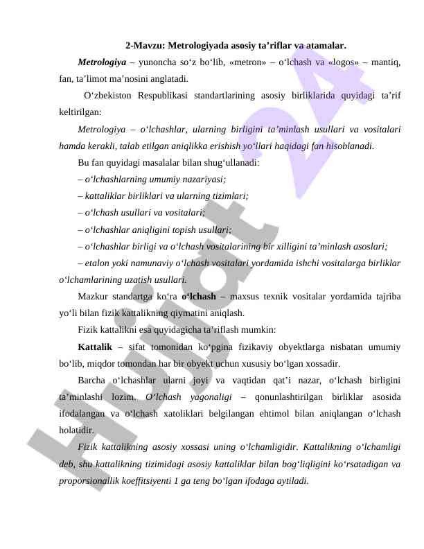 Metrologiya asosiy ta’riflar va atamalar