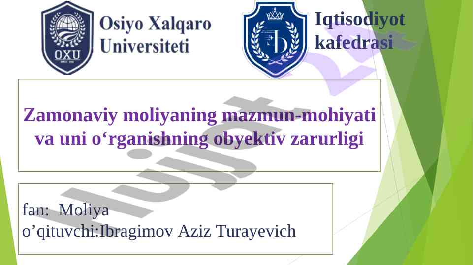 Zamonaviy moliyaning mazmun-mohiyati va o‘rganish