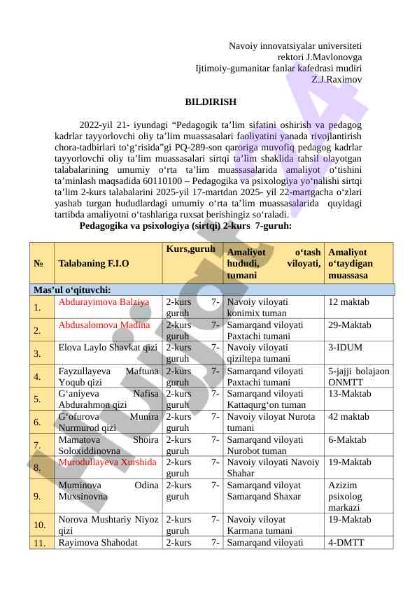 Pedagogika va psixologiya ta'limi asoslari
