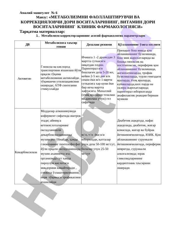 Metabolizmni faollashtiruvchi va korrektsiyalovchi dori