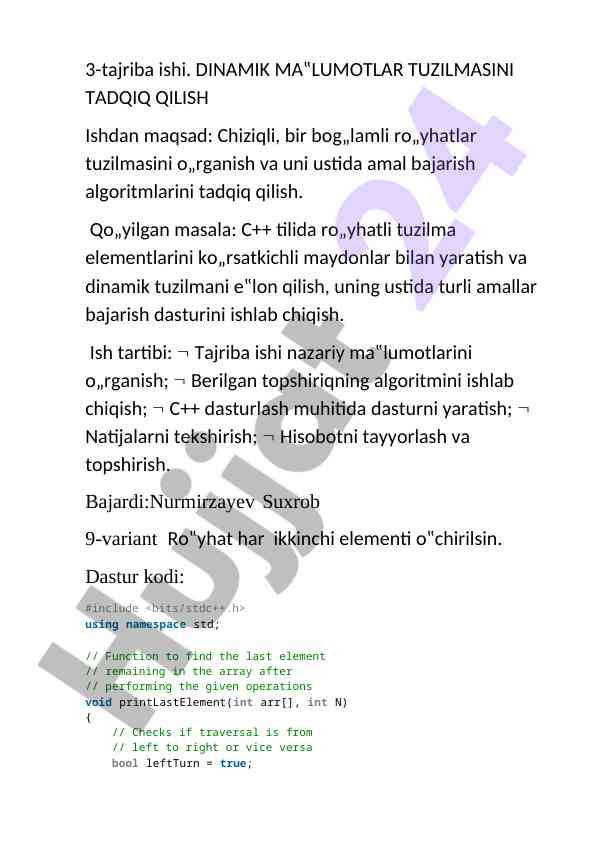 Dinamika ma'lumotlar tuzilmasini tadqiq qilish