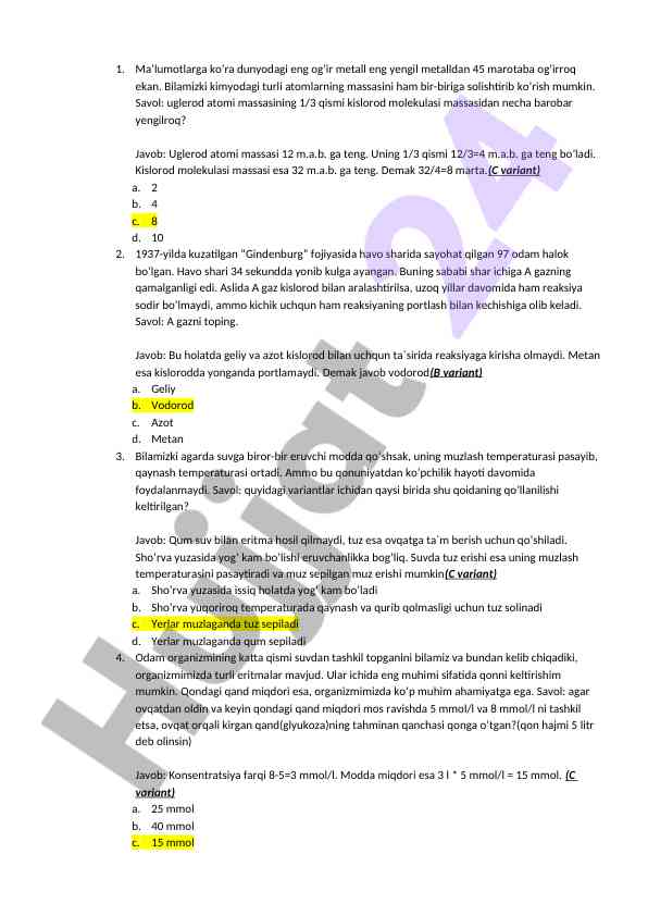 Kimyo fanida atom massalari va ularning ta’siri