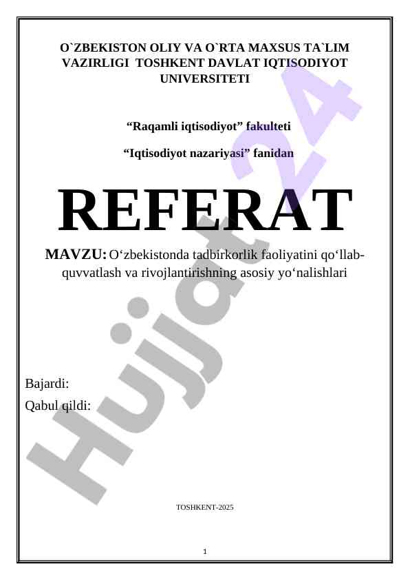 O`zbekiston tadbirkorlikni qo`llab-quvvatlash