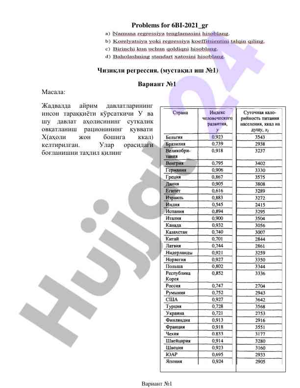 Chiziqli regresiya tahlili masalalari
