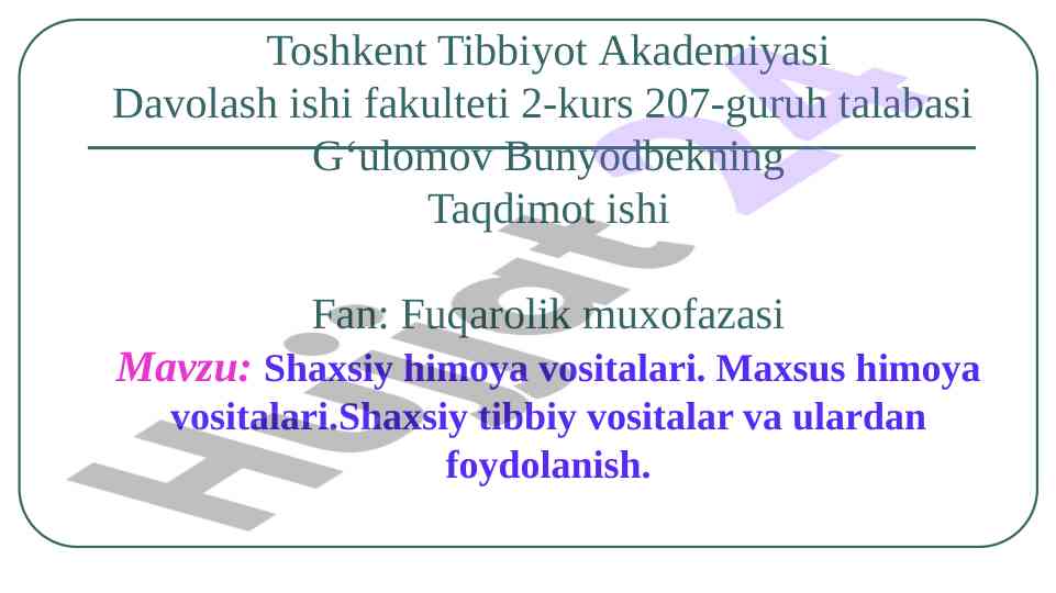 Shaxsiy himoya vositalari taqdimoti