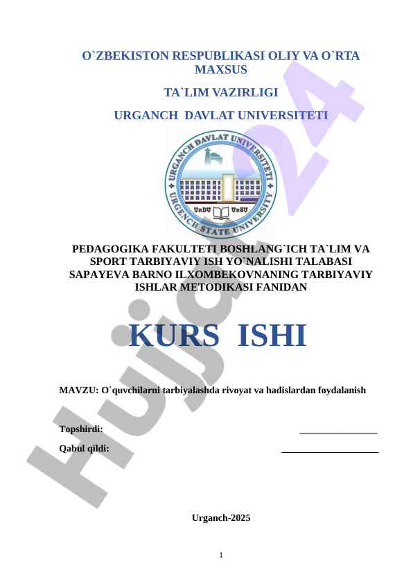 Tarbiyaviy ishlar metodikasi: rivoyat va hadislar