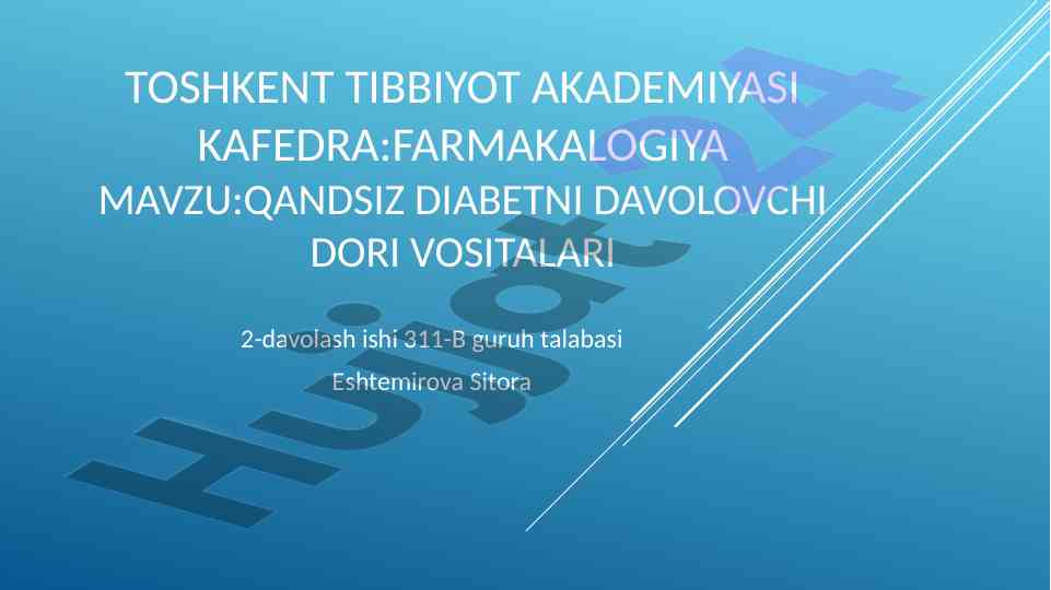 Qandsiz diabetni davolovchi dori vositalari