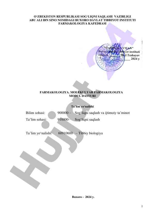 Molekulyar farmakologiya modul dasturi