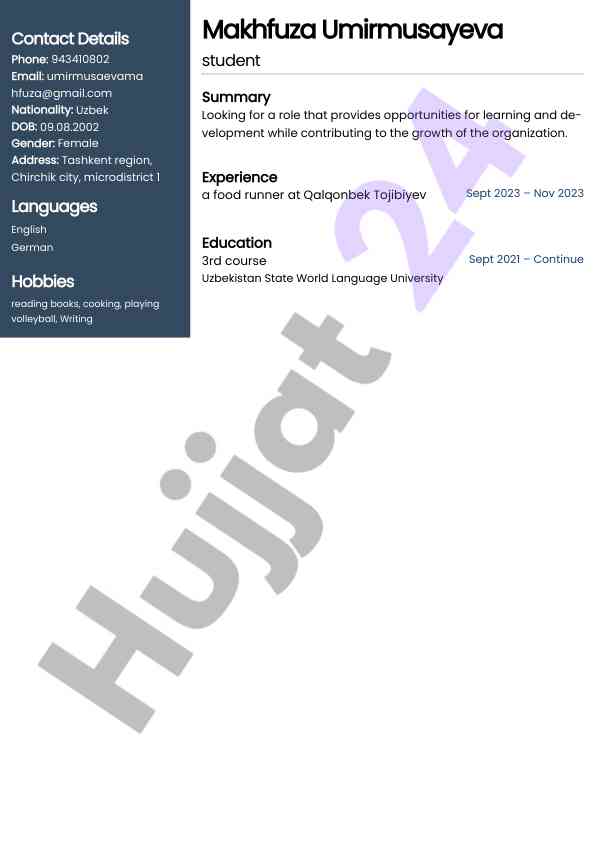 Student profile overview and learning goals