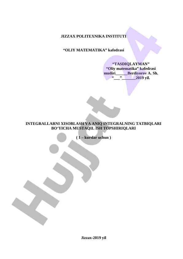 Integrallarni hisoblash va aniq integralning tatbiqlari