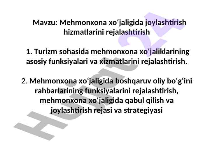 Mehmonxona joylashtirish xizmatlari rejalashtirish