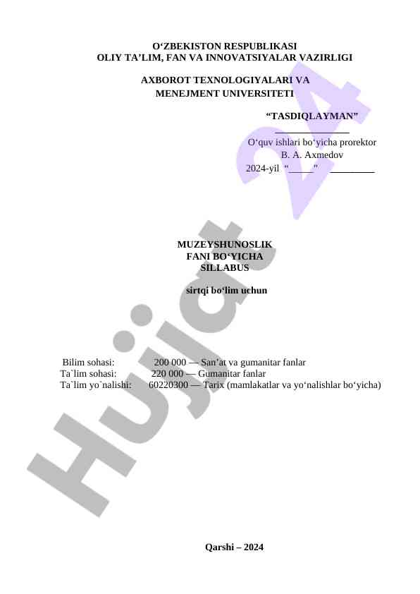 Muzeyshunoslik fani bo‘yicha silabusi 2024-2025