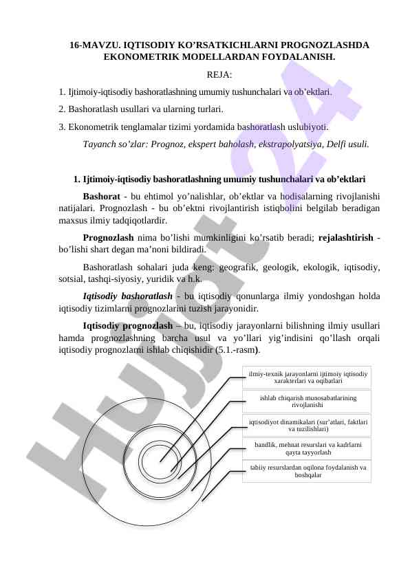 Iqtisodiy Ko’rsatkichlarni Prognozlash Usullari