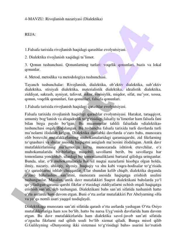 Rivojlanish nazariyasi va dialektika tushunchalari