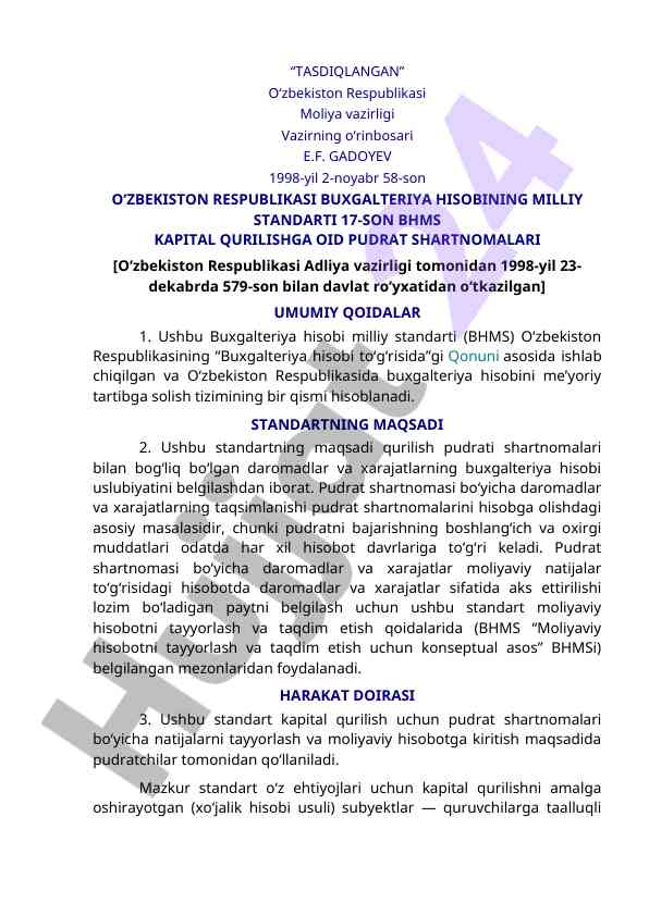 Buxgalteriya hisobi milliy standarti pudrat shartnomalari