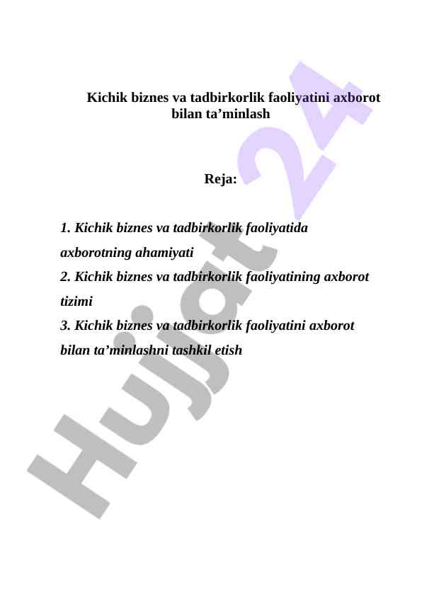 Kichik biznes va tadbirkorlik faoliyatiga axborot ta’minoti