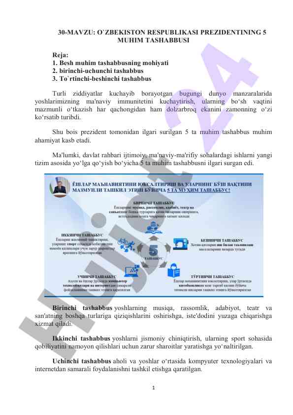 O'zbekiston respublikasi prezidentining 5 muhim tashabbusi