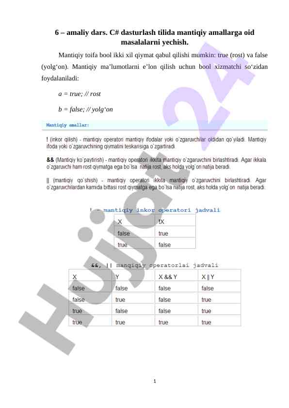 C# dasturlash tilida mantiqiy amallar masalalari