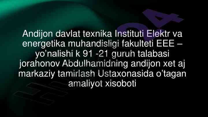 Hududiy elektr tarmoqlari loyihasi hisoboti