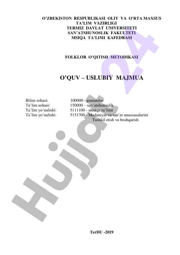 Folklor o'qitish metodikasi o'quv uslubiy majmua