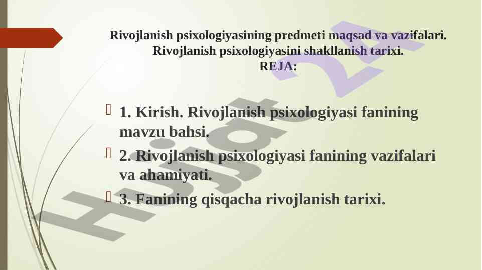 Rivojlanish psixologiyasi fanining vazifalari
