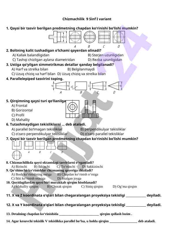 Chizmachilik 9 sinf test savollari
