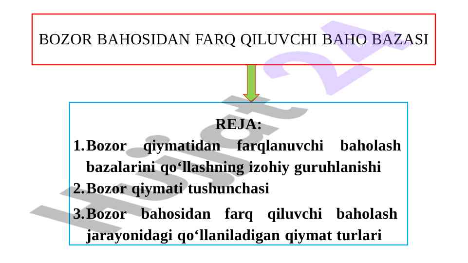 Bozor bahosidan farq qiluvchi baho bazalari tahlili