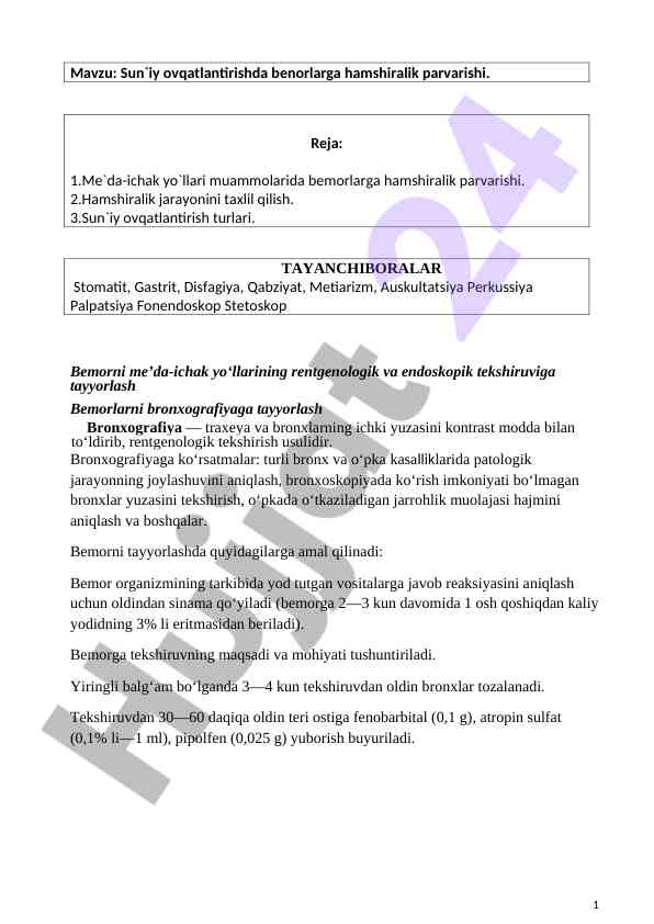 Bemorni bronxografiyaga tayyorlash jarayoni