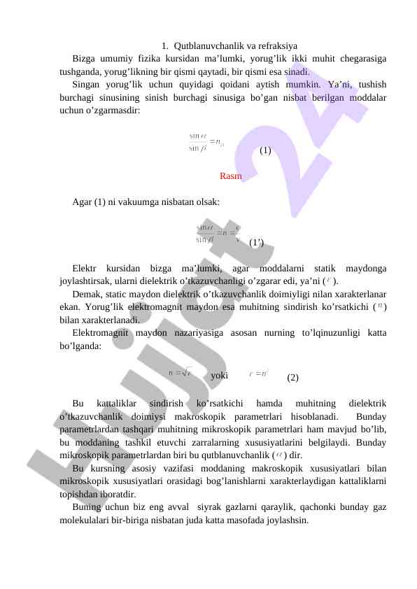 Qutblanuvchanlik va refraksiya