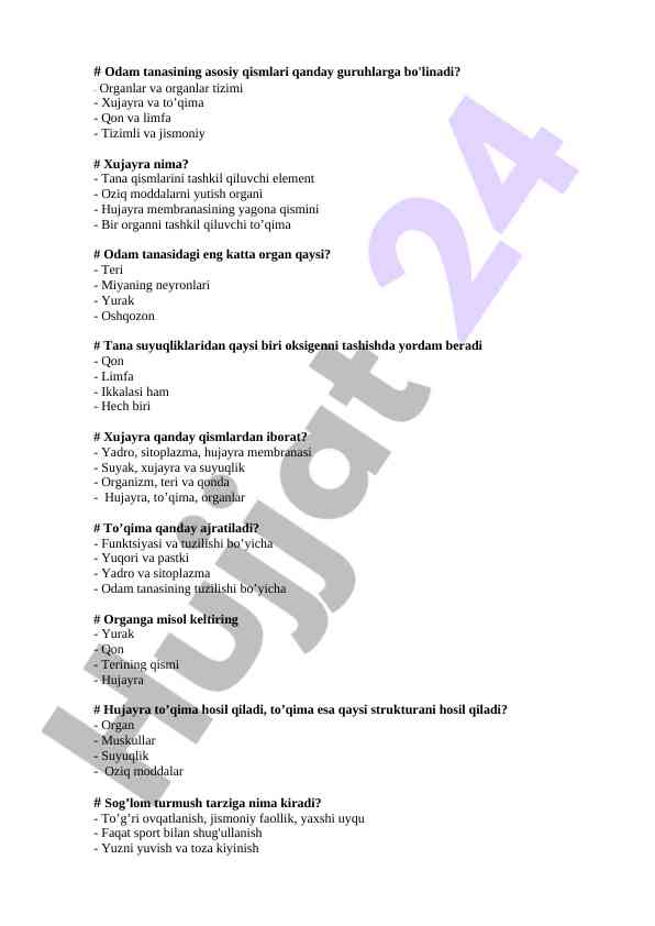 Odam tanasining asosiy qismlari haqida o‘quv qo‘llanma