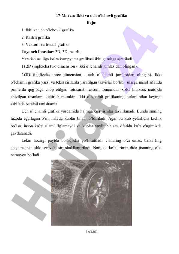 Ikki va uch o’lchovli grafika asoslari