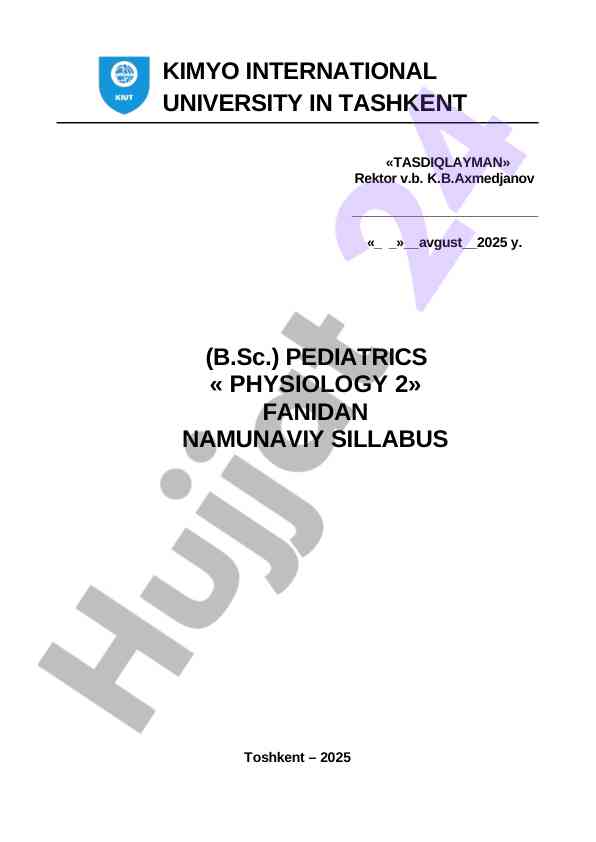 Pediatrics physiology 2 syllabus overview