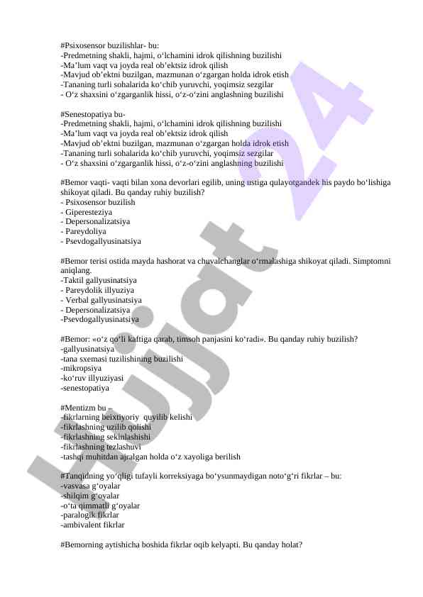 Psixosensor buzilishlar va ularning tahlili