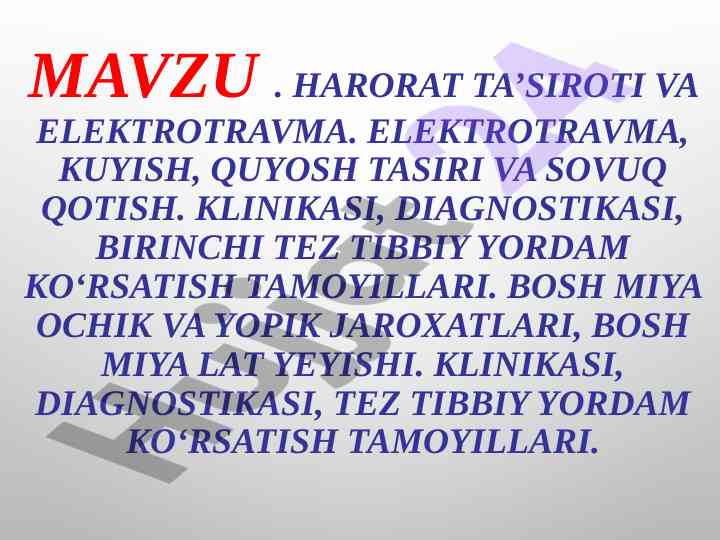 Harorat ta’siri va elektrotravma tahlili