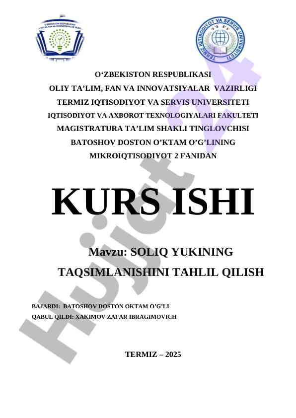 Solıq yukinin taqsimlanishini tahlil qılısh